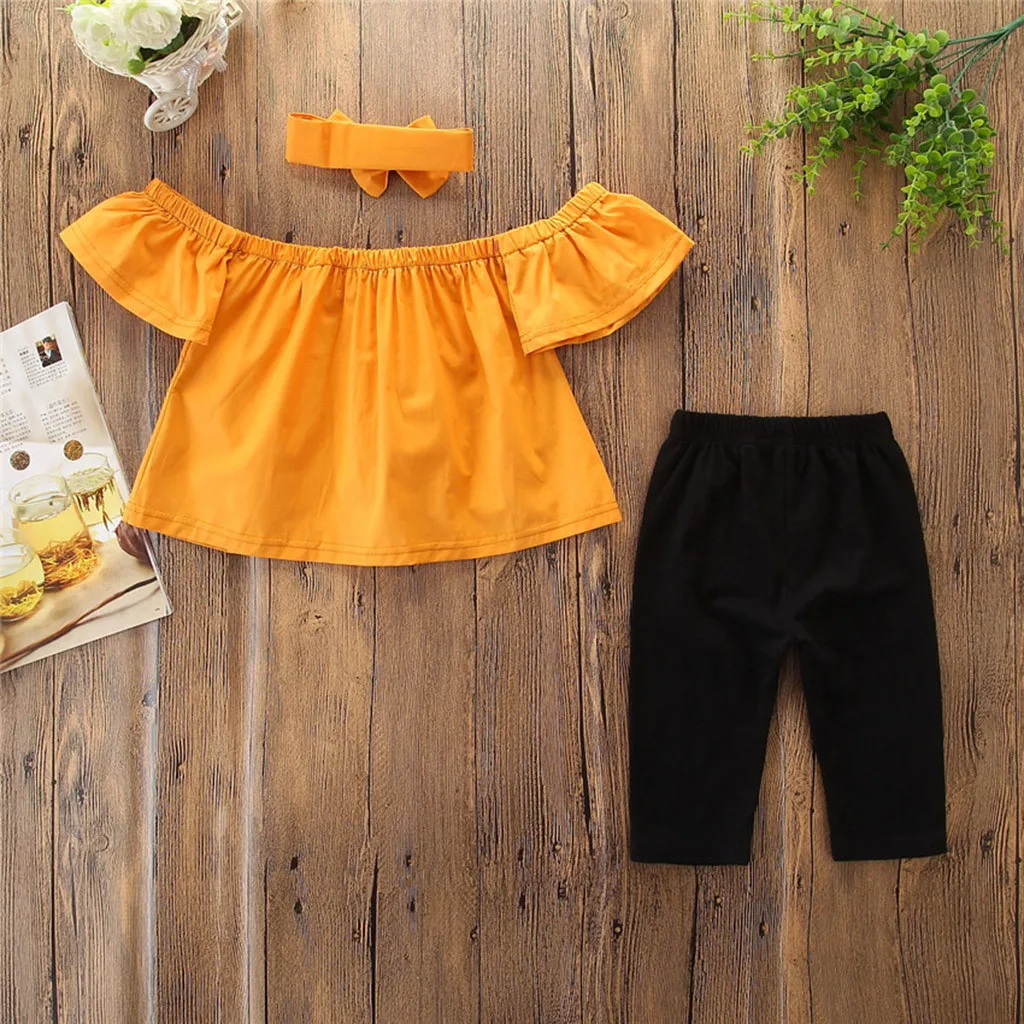 Укороченная футболка с открытыми плечами для маленьких девочек комплекты со