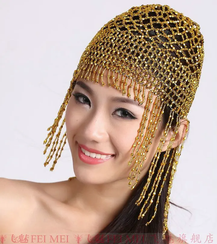 Шапка для танца живота взрослых эластичная шапка с бусинами и кисточками