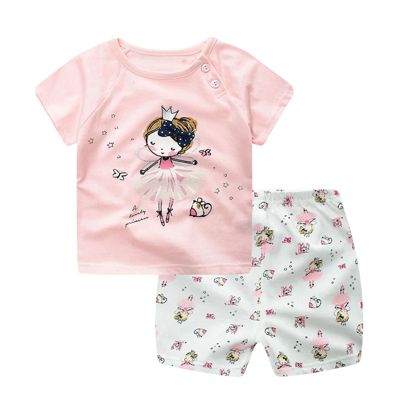 Newborn 2019 Summer Kids Clothes Girl Baby Short Sleeve Cotton Cartoon Casual Suits Boy Clothing Retail Children |