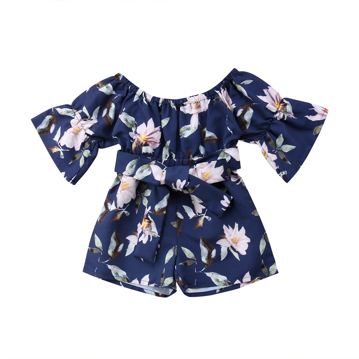 

Cute Toddler Baby Girl Clothing Romper Floral Short Sleeve Belt Bow Jumpsuit Sunsuit Summer Clothes Girls 6M-5T