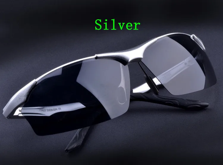 Silver frame Мужские поляризованные солнцезащитные очки из алюминиево-магниевого сплава, зеркальные Мужские солнцезащитные очки для вождения - Цвет линз: Silver frame