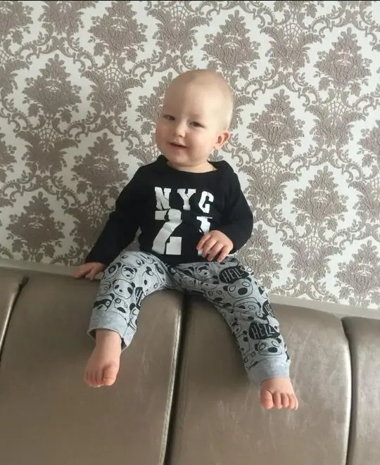 Топ и топ одежда для маленького мальчика комплект одежды для малыша, модные хлопковые длинные рукава, футболка с длинным рукавом и надписью+ штаны Одежда для новорожденных комплект одежды для маленьких девочек
