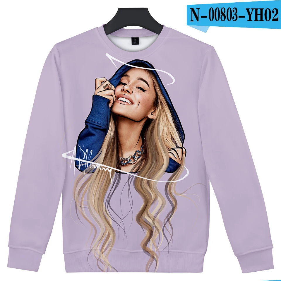 Ariana Grande, 3D Толстовка с капюшоном, Женская толстовка с длинным рукавом, свитшот с круглым вырезом, уличная одежда Harajuku размера плюс - Цвет: picture color