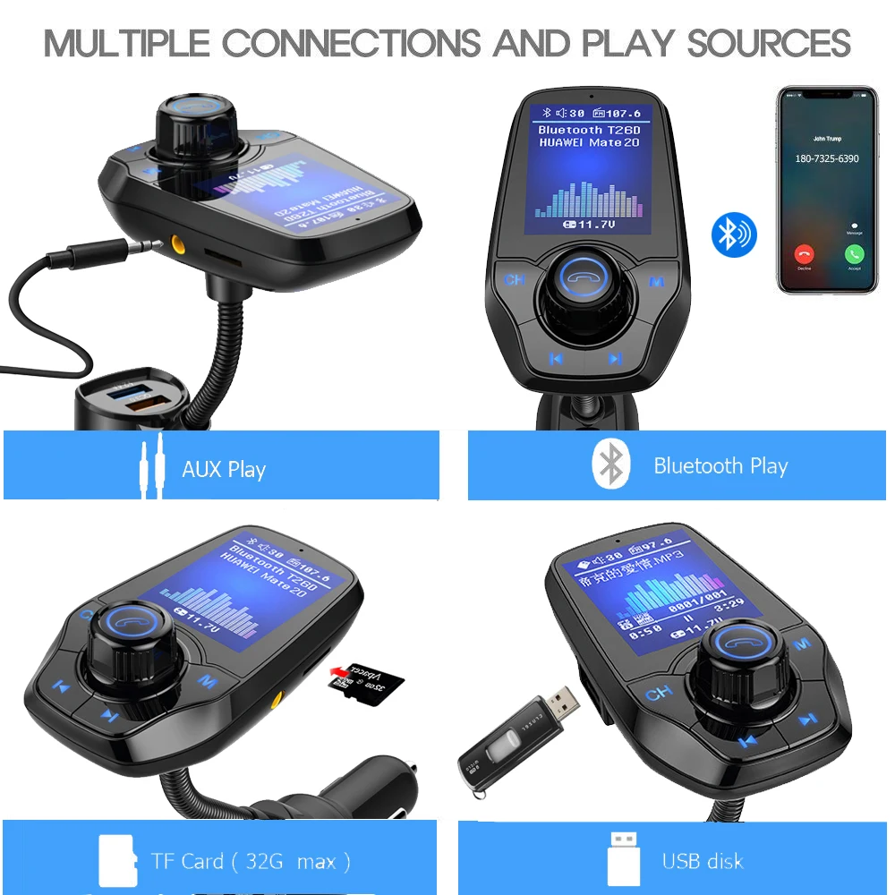 Автомобильный Bluetooth-модулятор JINSERTA 3 5 мм AUX FM mp3-плеер два USB-порта быстрая зарядка