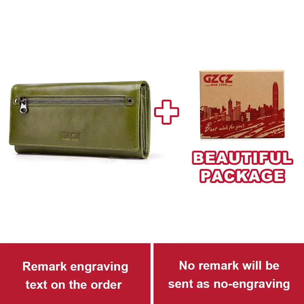 Green-L-Box Модные женские кошельки, кошелек RFID, натуральная кожа, гравировка, молния, Женский кошелек, клатч, подарок для девушки - Цвет: Green-L-Box