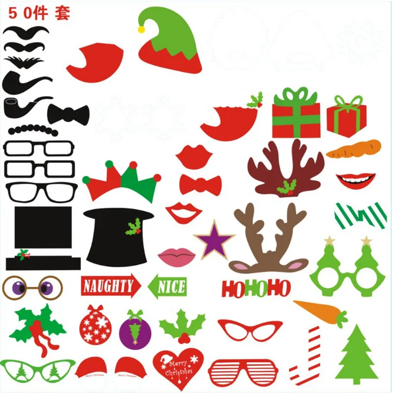 50 шт. Navidad 2018 ремесла усы Рождество реквизит для фотосессии DIY рождественские