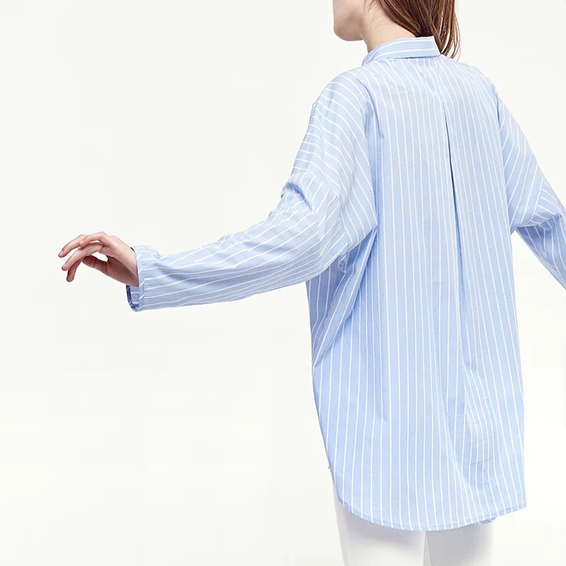 TFMLN Women Embroidered Blouses 2018 Spring Autumn Blue Striped Long Sleeve Shirt Tops New Blusas Camisas Femininas Female Blusa |