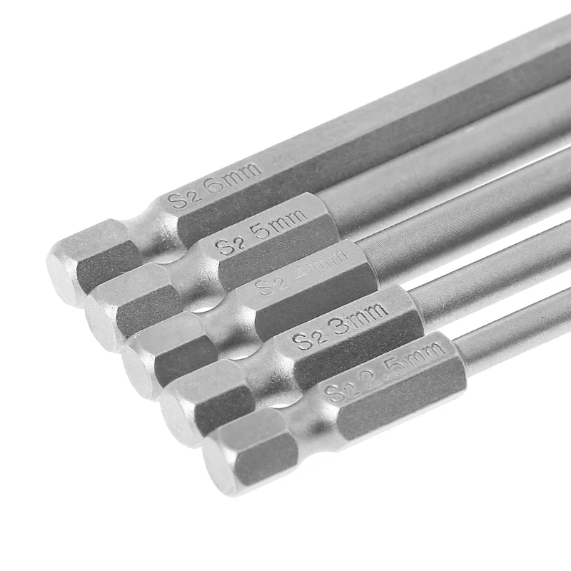 

5 Pcs 1/4" Hex Shank 100mm Magnetic Ball End Hexagon Screwdriver Bits Drill Set