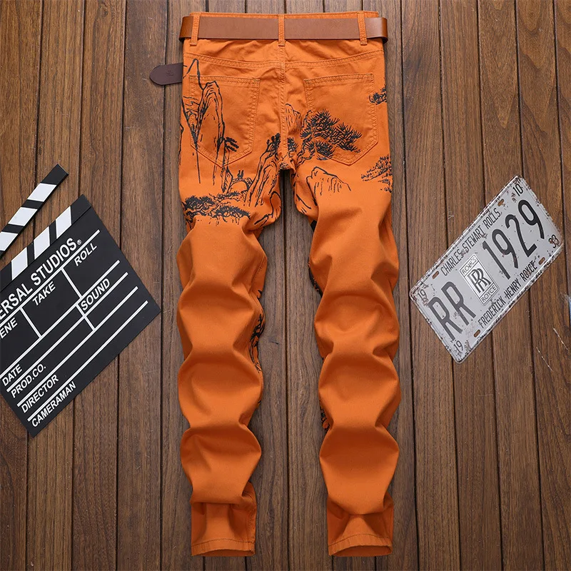 Мужские джинсовые брюки повседневные облегающие джоггеры с модным принтом