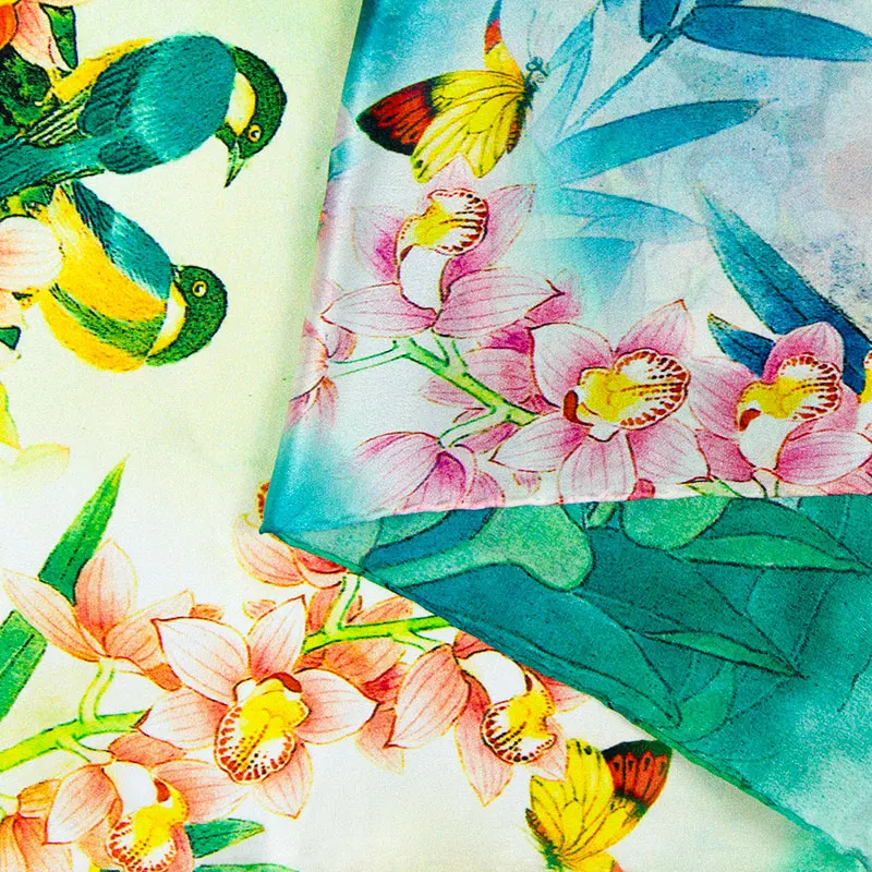 

100% Silk Scarf Women Scarf Butterfly Orchid Silk Shawl 2019 Designer Scarf Silk Pashmina Long Flower Silk Wrap Luxury Lady Gift