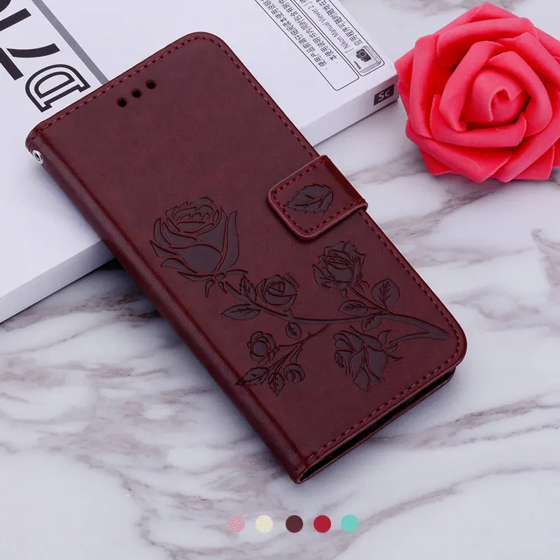 Роскошный чехол книжка для Samsung J4Plus Galaxy J4 Plus 2018 с 3D розой кожаный 4J