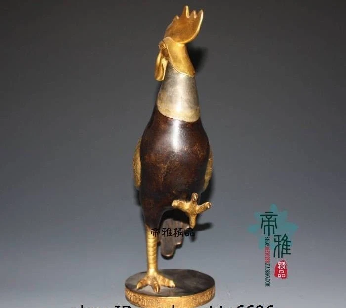 Китайская народная бронзовая медная статуя петух 24 к золотого и серебряного