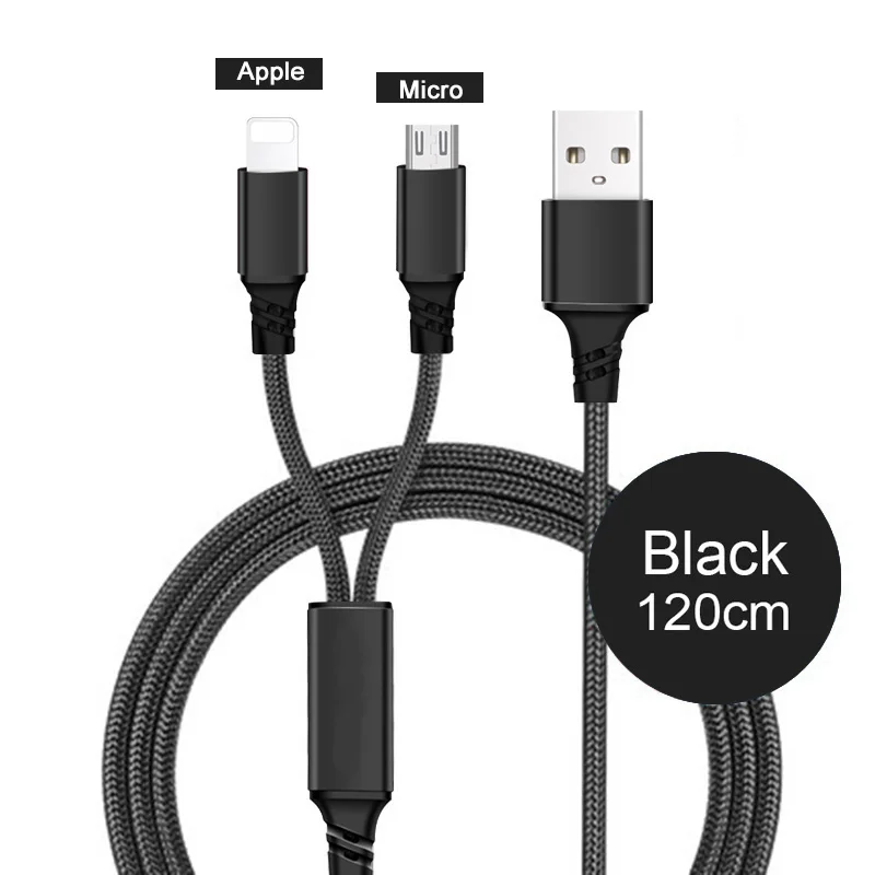 2in1 1.2M Black 3 в 1 зарядный кабель для iPhone Xs Max XR X 10 8 7 6 s 6s Plus Micro usb type C для samsung S9 S8 huawei Xiaomi кабели для зарядки - Цвет: 2in1 1.2M Black