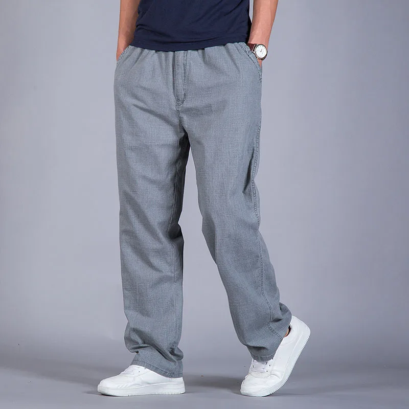 Легкие льняные мужские брюки для отдыха длинные из хлопка увеличивающие рост 2019|