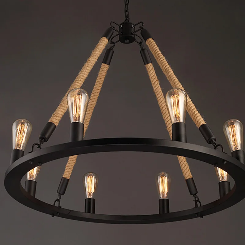 Industrial Wind Rope Pendant Lights D60cm 80cm Circle lamp For cafe Bar Living Room Bedroom Lighting Restaurant G142 | Освещение