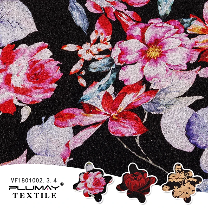 

High quality polyester spandex flower foil bubble fabric for women dress by half(1/2) yard