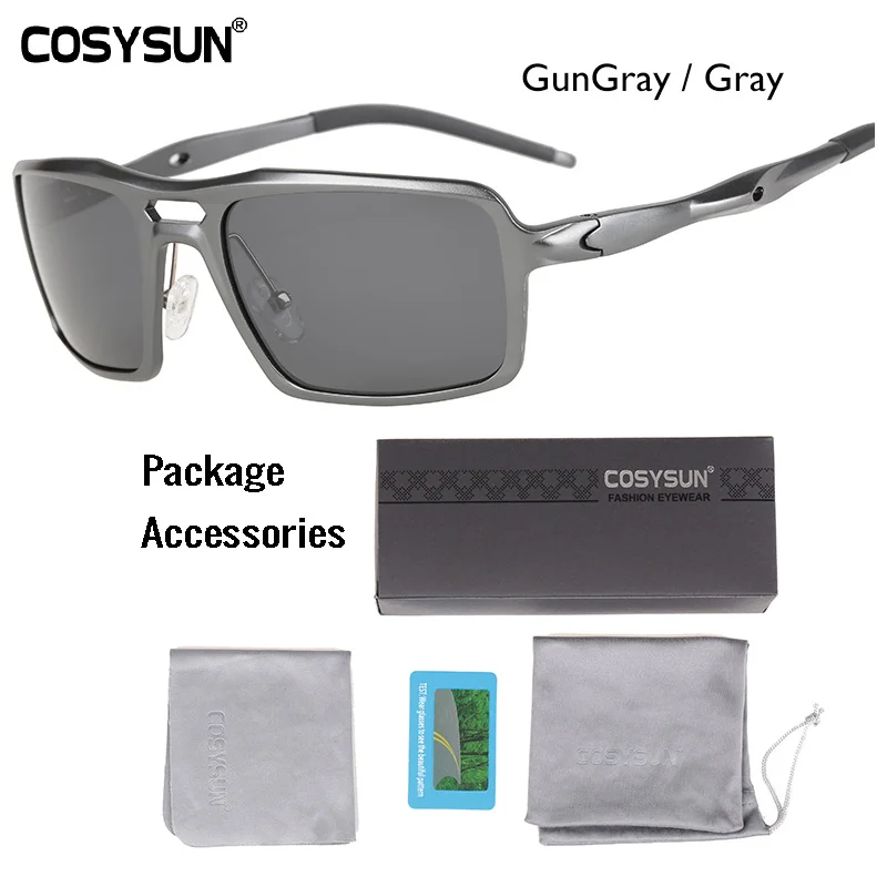 GunGray Brief PKG COSYSUN, брендовые поляризационные солнцезащитные очки для мужчин, для вождения, солнцезащитные очки, Полароид, фирменный дизайн, мужские солнцезащитные очки, Gafas de sol masculino 9612 - Цвет линз: GunGray Brief PKG