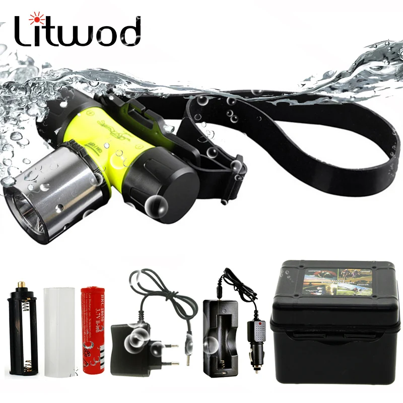 

Head Lamp Flashlight Diving Headlamp Headlight 4000 Lumen 50m Xm-l 18650 Or 3* Aaa Battery Led Lithium Ion T6 Underwater