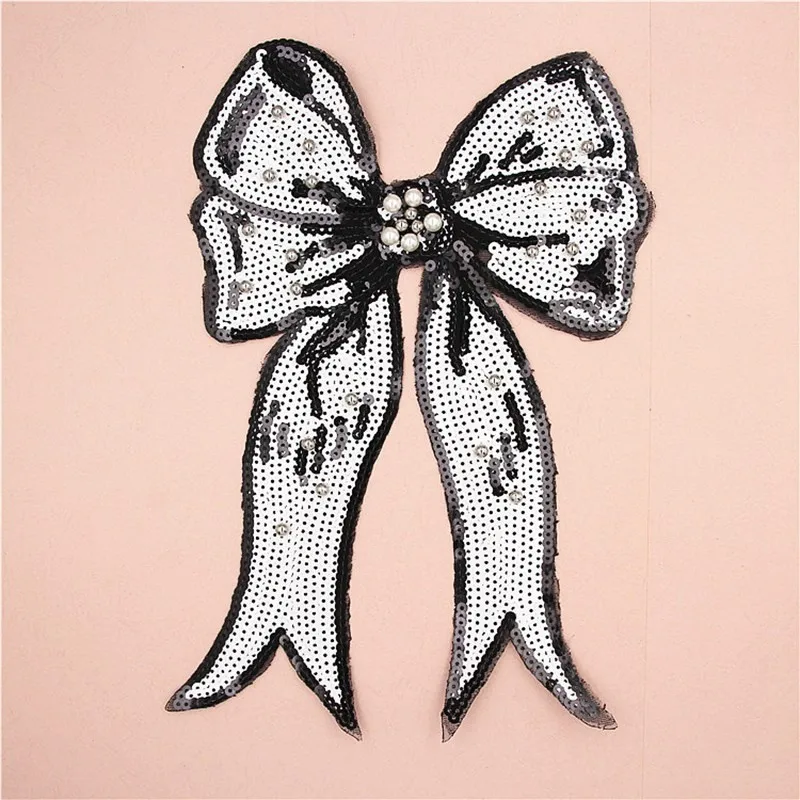 Большой галстук бабочка блестящие вышитые бисером нашивки для одежды Пришивные