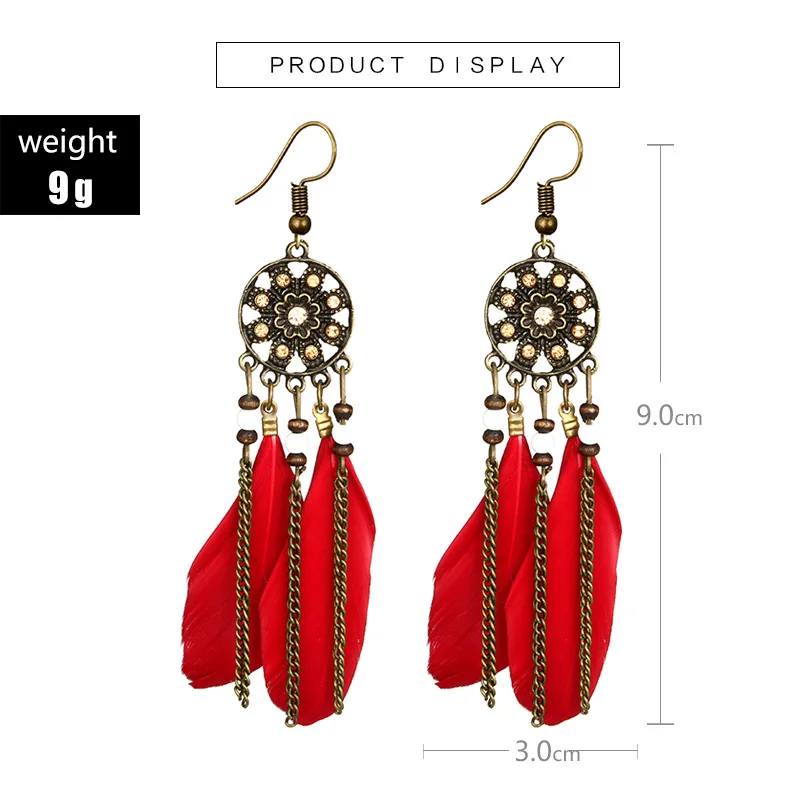

Vintage Ethnic Dream Catch Hollow Round Feather Tassel Dangle Earrings For Women Fashion Beads Chic Drop Earring Jewelry Brincos
