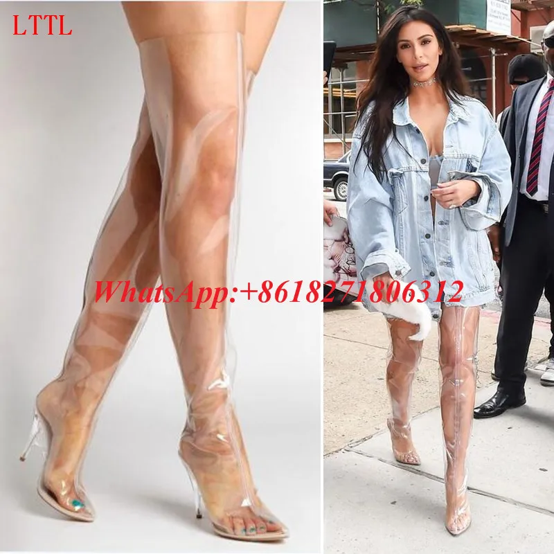 Мода 2017 Ясно Perspex Стилет Высокие Каблуки Ким Кардашян Обувь Прозрачные