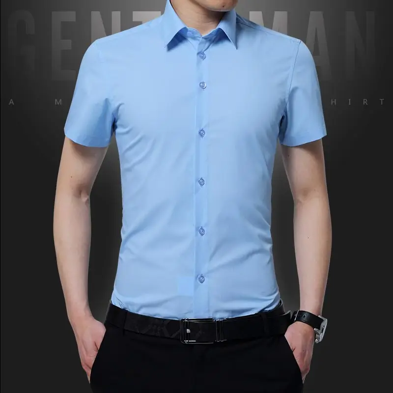 Рубашка мужская с коротким рукавом, однотонная Повседневная сорочка с воротником, размеры до 4XL, M666, лето 2018 от AliExpress WW