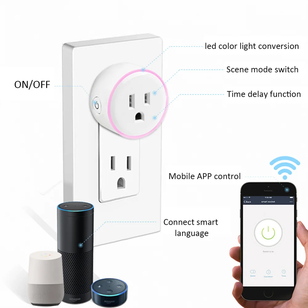JIAWEN Scene Light Timing Remote Control Wifi Smart Socket US Plug Wireless Safety Voice Intelligent for Home | Лампы и освещение