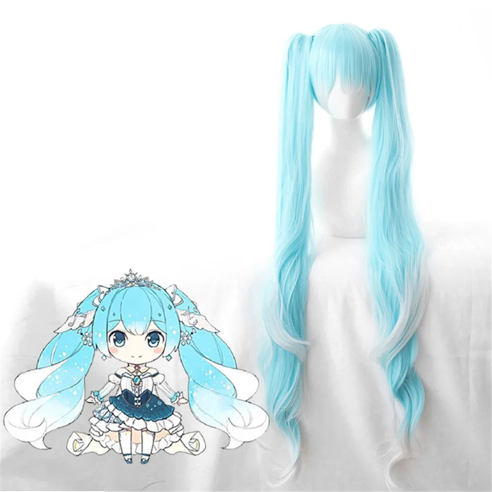 Женские длинные волнистые волосы Vocaloid Hatsune Snow Miku Длинные Синтетические для