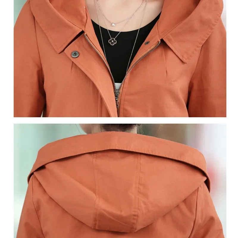 Ветровка женская 2017 Весна Осень пальто средней длины с капюшоном большой размер