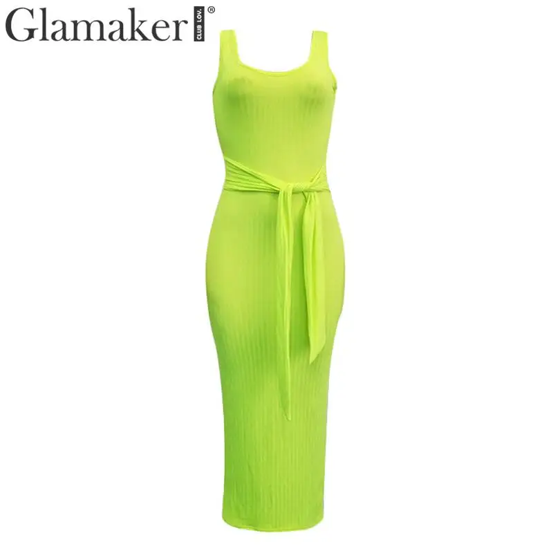 Glamaker сексуальное трикотажное длинное платье неонового цвета Элегантное летнее