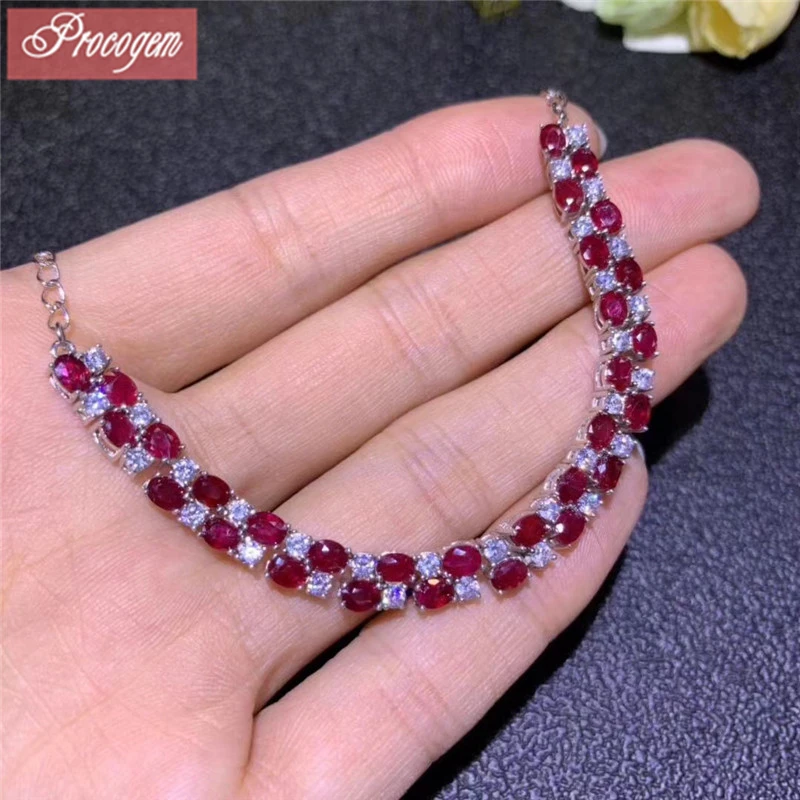

Natural Ruby Bracelets 3x4mmx30pcs gems Luxurious Genuine Gemstone female Chain Bracelets S925 fine Jewelry Free Shipping #76