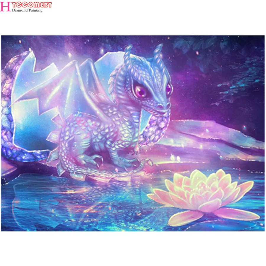 Алмазная вышивка животное дракон лотос 3d живопись крестиком картина Стразы