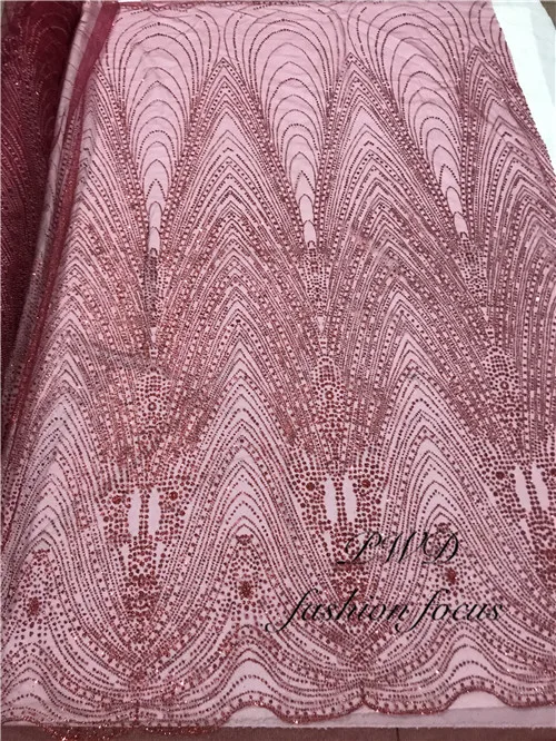 

Wine red hand print glued glitter sequins lace fabric on sale mesh embroidery lace for evening dress