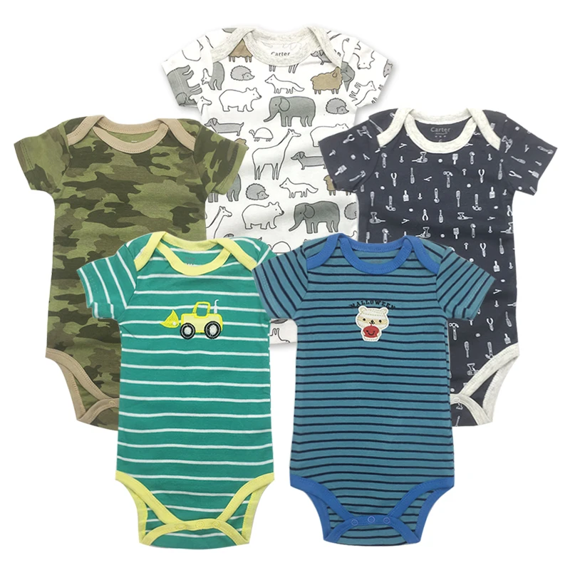 5 pcs/lot Baby Short-sleeve rompers baby boy jumpsuit Newborn baby cotton romper Jumpsuits & Rompers