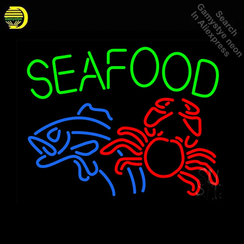 

Неоновая вывеска для морепродуктов, рыбы и краба, неоновая лампочка, вывеска ручной работы, Настоящая стеклянная трубка, украшение для дело...