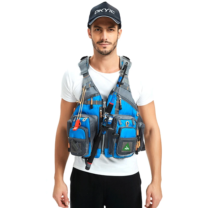 Мужской синий спасательный жилет для рыбалки защитный надувной рюкзак