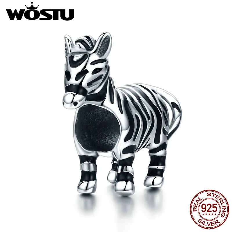 WOSTU Design Echt 925 Sterling Silber Zebra Pferd Tier Perlen fit Original Charme Armband Für Frauen Mode Schmuck Geschenk FIC550
