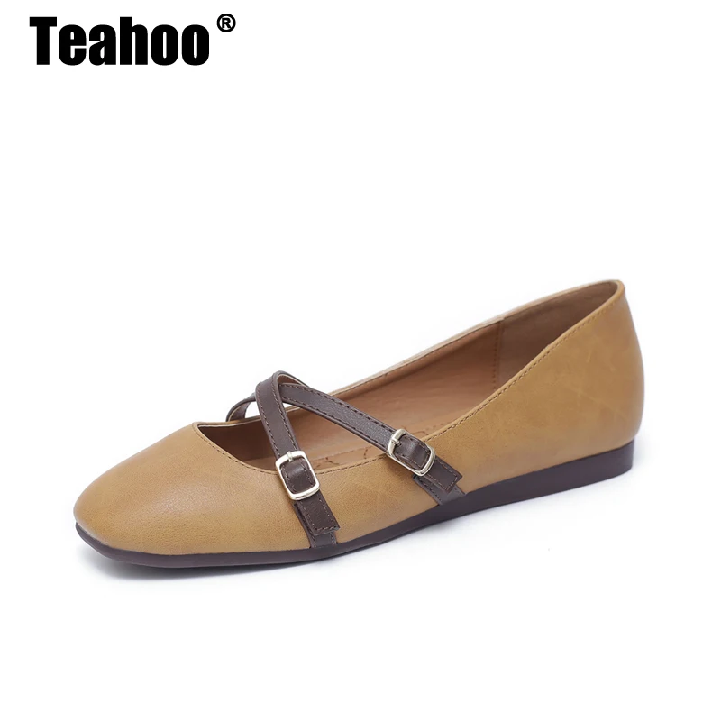 Teahoo/женские балетки на плоской подошве с квадратным носком и перекрестными