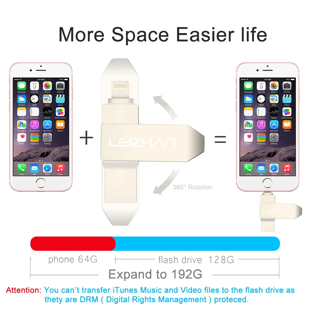 USB флеш накопитель LEIZHAN OTG 3 0 128 ГБ 64 32 16 высокоскоростной для iOS/iPhone/iPad флешка с
