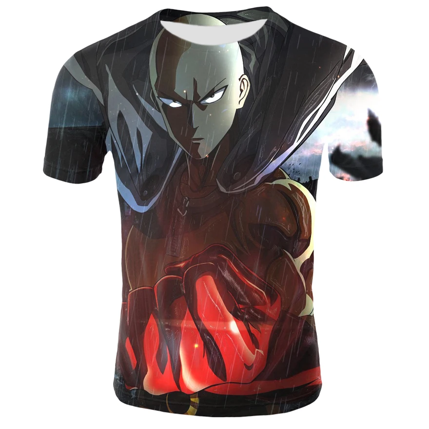 Anime men's T-shirt Saitama fun summer 3D printing round neck casual top | Мужская одежда