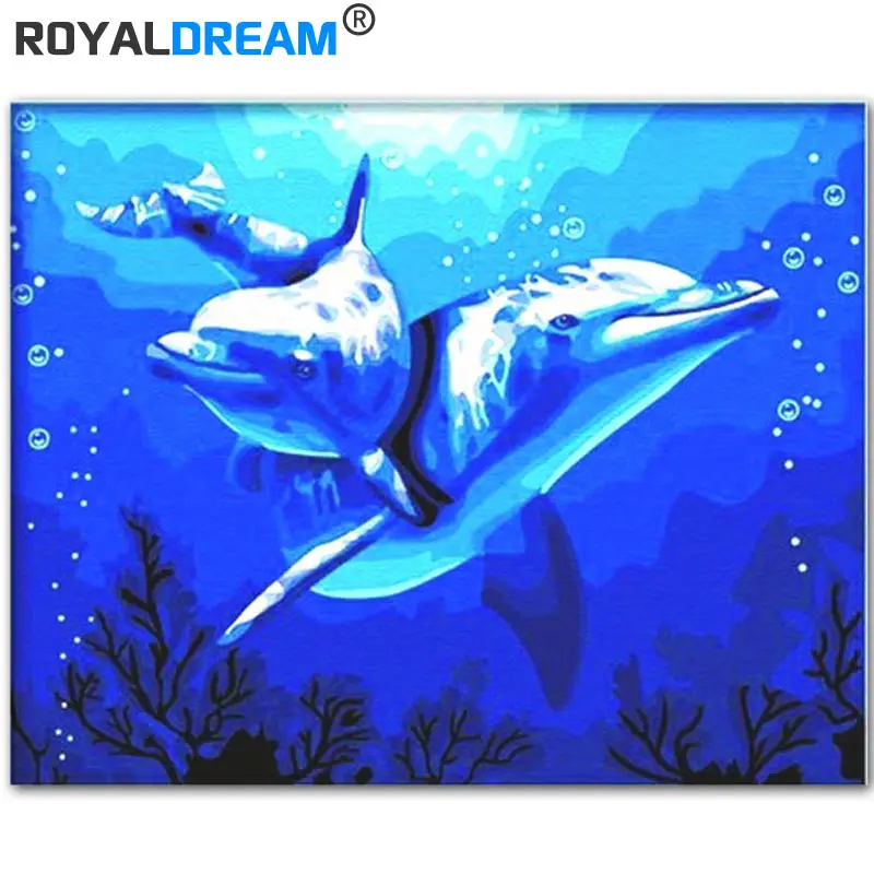 ROYALDREAM Дельфин Любовь DIY Краска по номерам Акриловая ручная краска масляная на