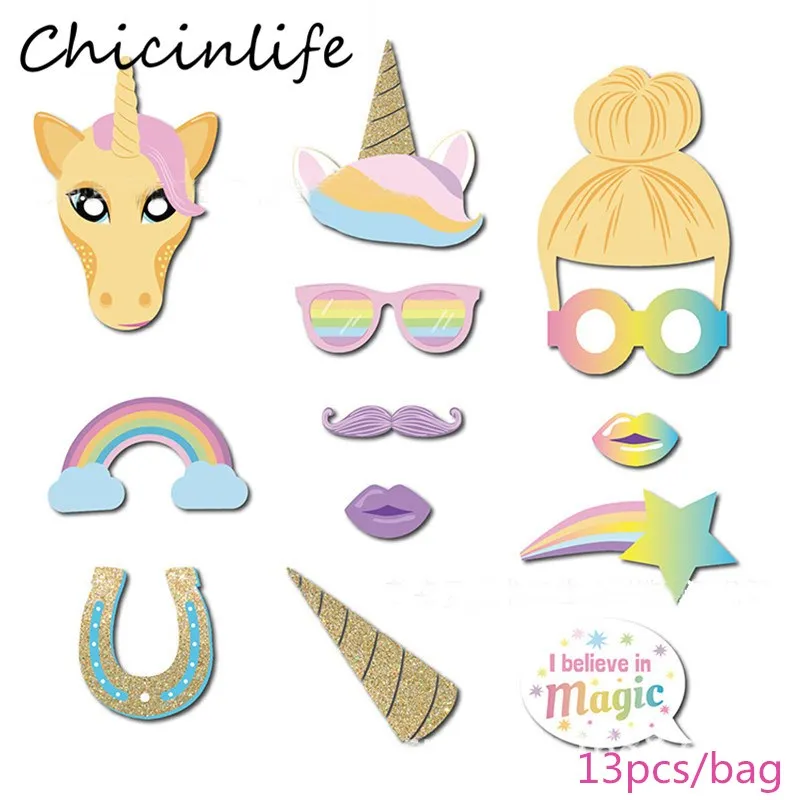 Chicinlife 13 ⑤ пакет Радуга Единорог фото стенд реквизит на палке Детские сувениры