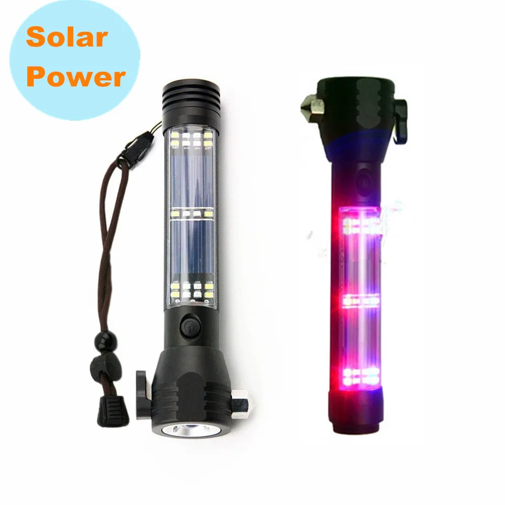 Tactical Solar Power flashlight LED w/usb Multi-Function Emergency Glass Breaker Self defense Camping tool for bike bicycle |
