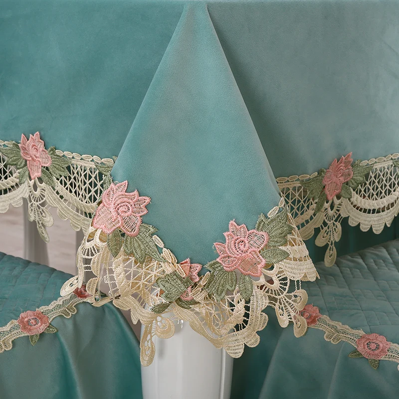 

Pastoral Tablecloth With Lace Edge Linen Dustproof Table Cloth for Wedding Banquet Universal Rectangular Table Cloth Chair Cover