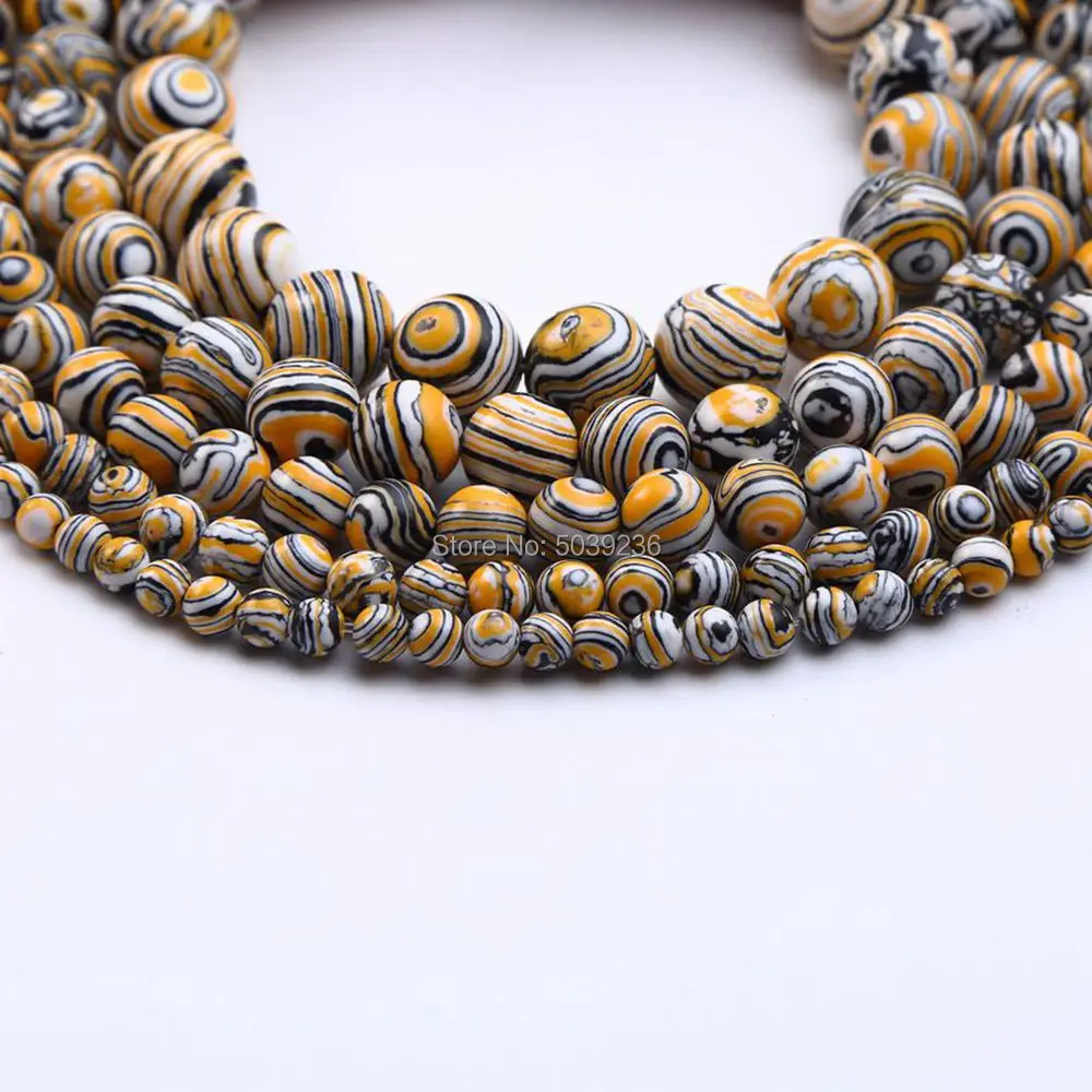 

Wholesale Synthetic Yellow Stripes Malachite Natural Stone Loose Beads for Jewelry Making 4-12mm Necklace Bracelet D