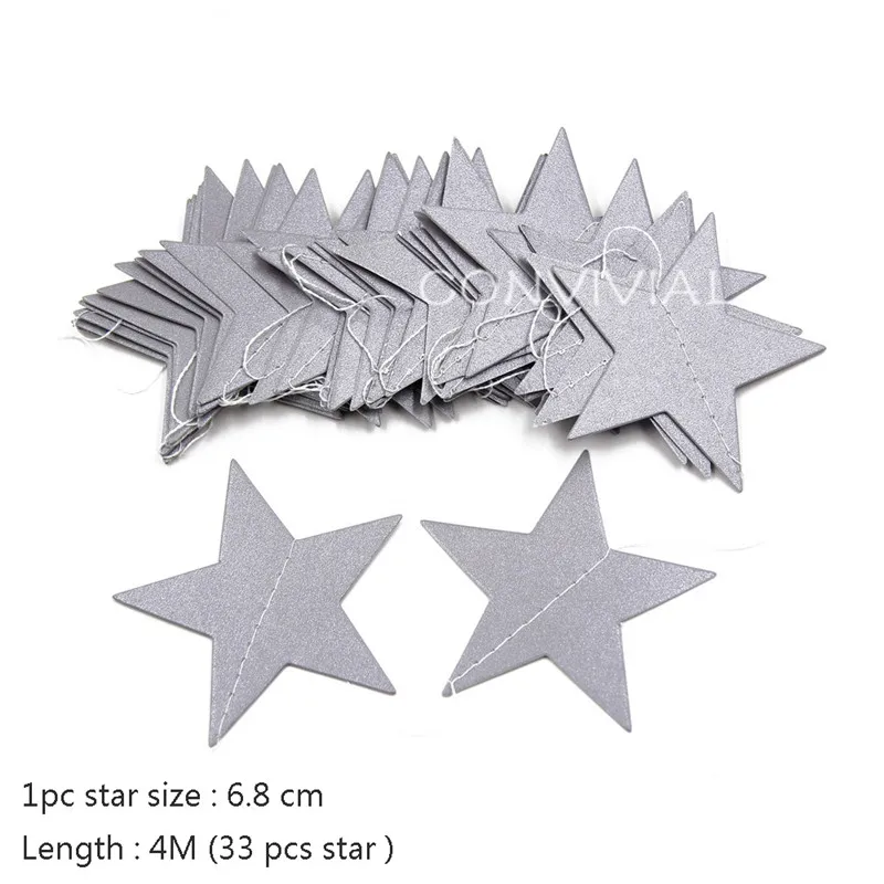 Silver Gray Star 1 комплект Золотая бумага звезда круглые гирлянды с баннерами 2 м день рождения цепочка баннер украшения занавеска Свадебная вечеринка Декор комнаты поставки - Цвет: Silver Gray Star