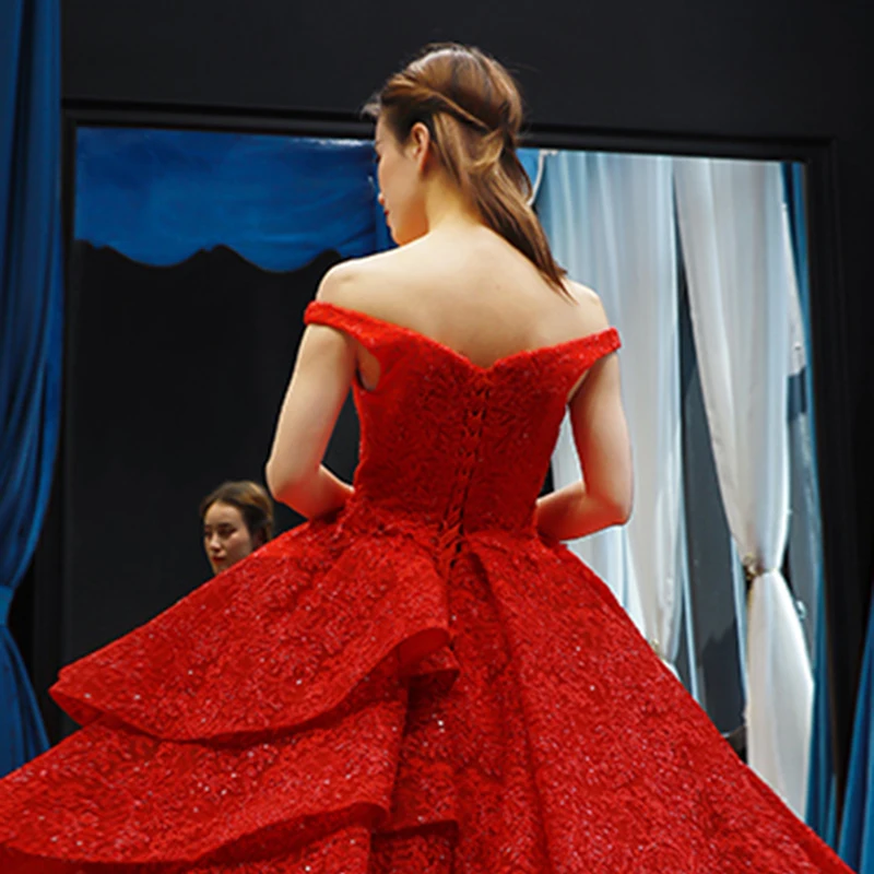 J66717 jancember evening gown off shoulder sleeveless lace up back floor length red wedding party dresses vestidos de novia 2019