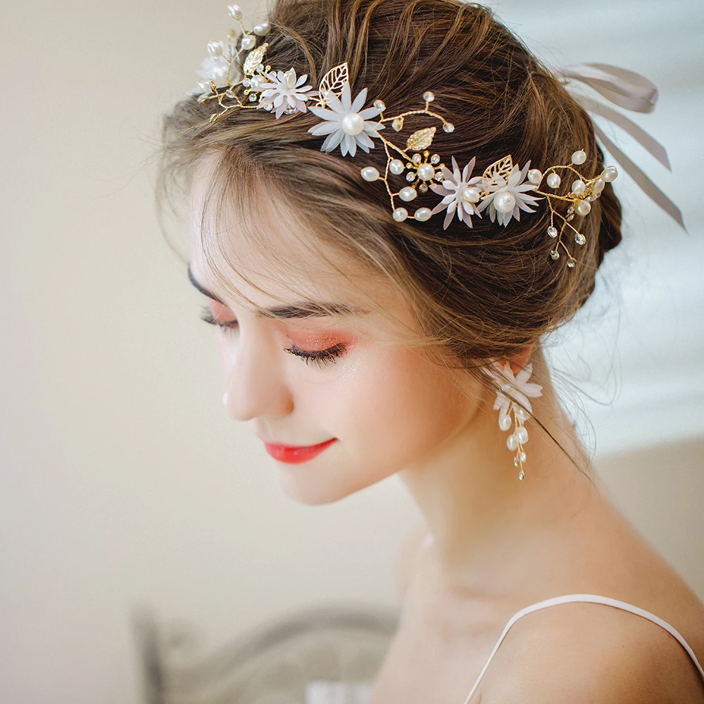 Модный ободок на голову с жемчугом ручной работы золотого цвета металлическими