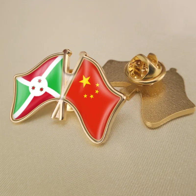 

Burundi and China Crossed Double Friendship Flags Lapel Pins