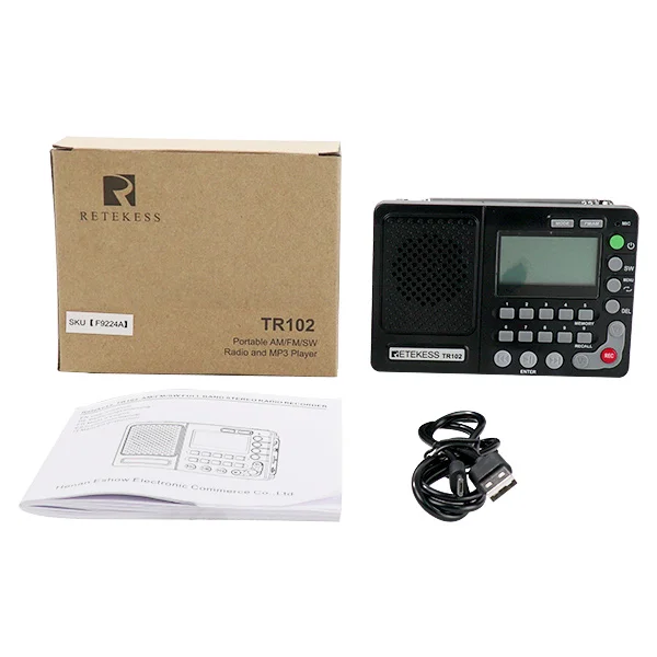 Retekess TR102 портативное радио FM/AM/SW World Band FM Радио MP3 плеер REC рекордер с таймером сна черный приемник рекордер